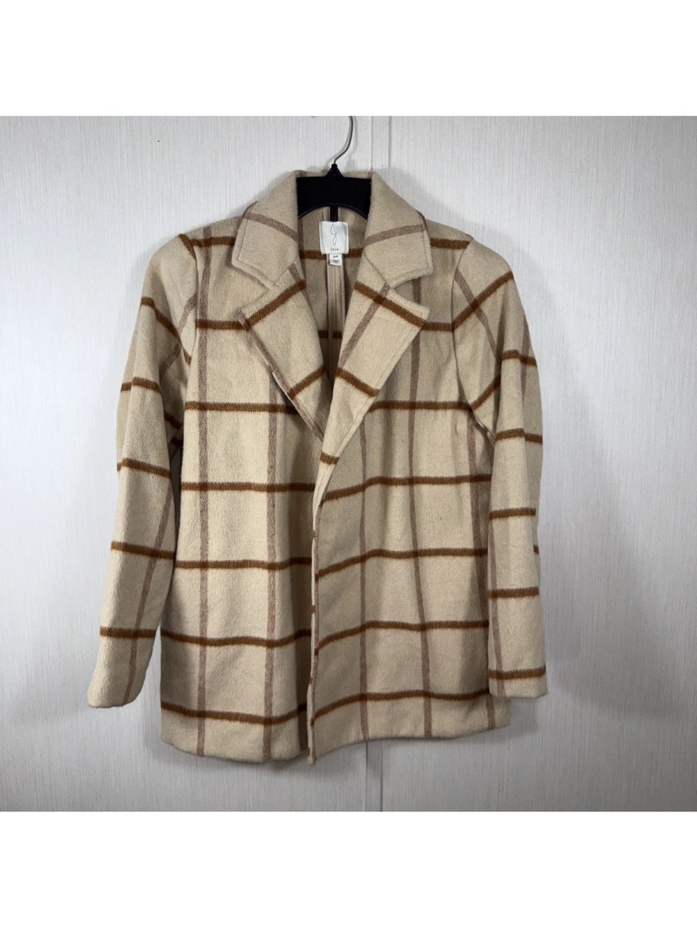 Joie Plaid Open Front Jacket Beige Brown Women's S/P Career Evening